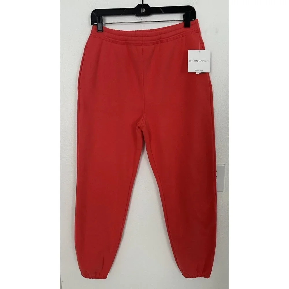 Beyond Yoga On The Go Cotton Blend Joggers Sweatpants S Orange $98 NWT